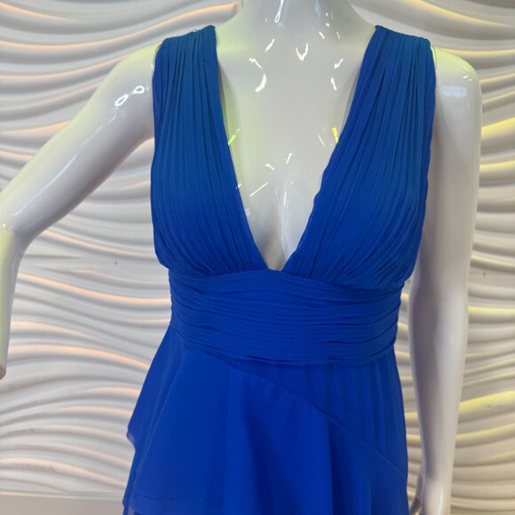 Alice + Olivia Holly Low Neck Asymmetric Ruffle Maxi Dress in Blue - Picture 4 of 6